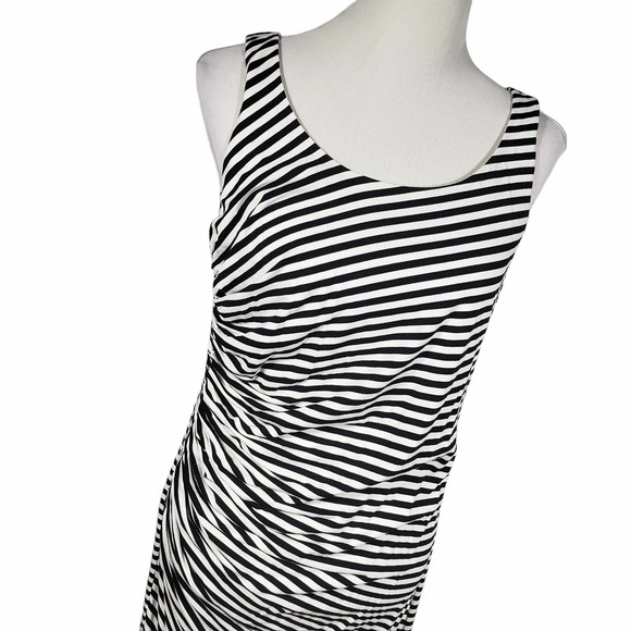 Vince Camuto size Large Black and White Striped Sleeveless Asymmetrical Dress - Picture 2 of 7